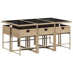 Ensemble à manger de jardin et coussins 7 pcs beige poly rotin 