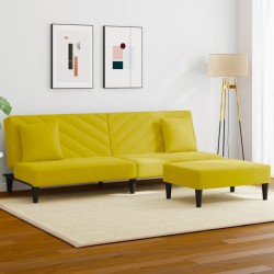 Ensemble de canapés 2 pcs avec coussins jaune velours 