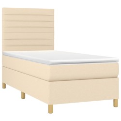 Sommier à lattes de lit et matelas et LED Crème 100x200cm Tissu 