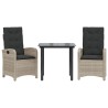 Ensemble à manger de jardin 3pcs coussins gris clair poly rotin 