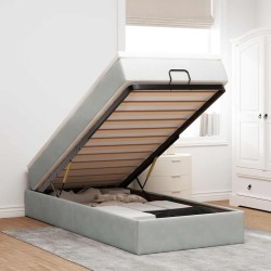 Cadre de lit ottoman et matelas gris clair 90x200 cm velours 