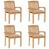 Chaises de jardin empilables avec coussins lot de 4 Teck solide 