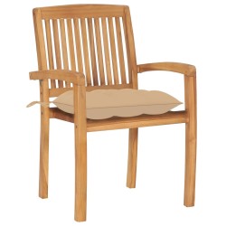 Chaises de jardin empilables avec coussins lot de 4 Teck solide 