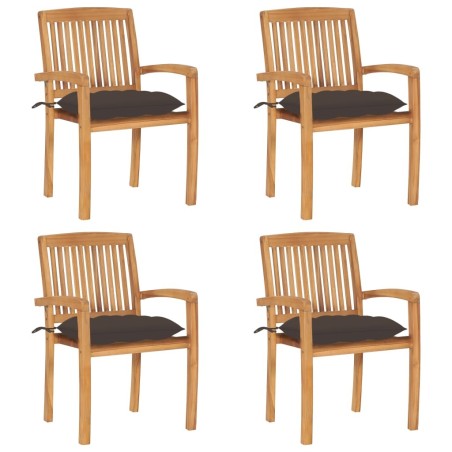 Chaises de jardin empilables avec coussins lot de 4 Teck solide 