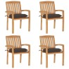 Chaises de jardin empilables avec coussins lot de 4 Teck solide 
