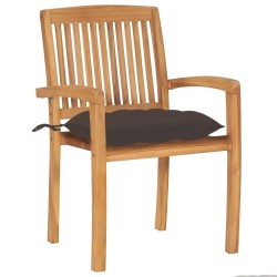 Chaises de jardin empilables avec coussins lot de 4 Teck solide 
