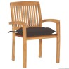 Chaises de jardin empilables avec coussins lot de 4 Teck solide 