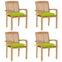 Chaises de jardin empilables avec coussins lot de 4 Teck solide 