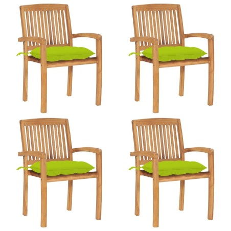 Chaises de jardin empilables avec coussins lot de 4 Teck solide 