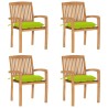 Chaises de jardin empilables avec coussins lot de 4 Teck solide 
