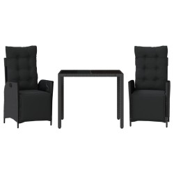 Ensemble à manger de jardin avec coussins 3 pcs Noir 