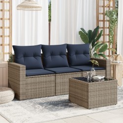 Salon de jardin 4 pcs avec coussins gris résine tressée 