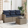 Salon de jardin 4 pcs avec coussins gris résine tressée 