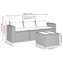 Salon de jardin 4 pcs avec coussins gris résine tressée 