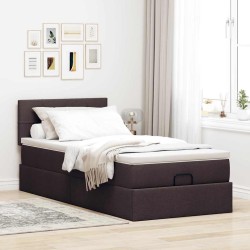 Cadre de lit ottoman avec matelas marron foncé 90x190 cm tissu 