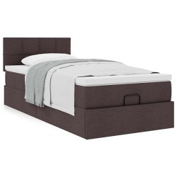 Cadre de lit ottoman avec matelas marron foncé 90x190 cm tissu 
