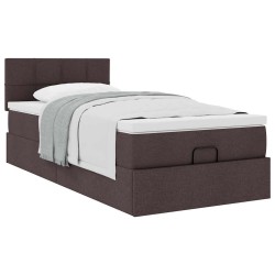 Cadre de lit ottoman avec matelas marron foncé 90x190 cm tissu 