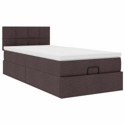 Cadre de lit ottoman avec matelas marron foncé 90x190 cm tissu 