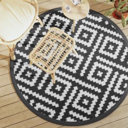 Tapis d'extérieur ARAKIL blanc et noir Ø160 cm PP 