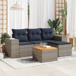 Salon de jardin 5 pcs avec coussins gris résine tressée 