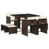 Ensemble à manger de jardin et coussins 9 pcs marron poly rotin 
