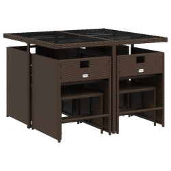 Ensemble à manger de jardin et coussins 9 pcs marron poly rotin 