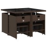 Ensemble à manger de jardin et coussins 9 pcs marron poly rotin 