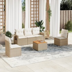 Salon de jardin avec coussins 6 pcs beige résine tressée 