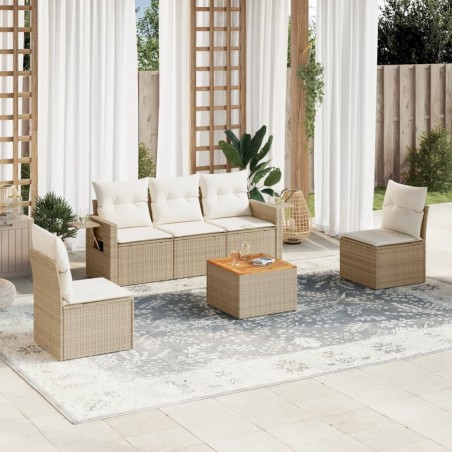Salon de jardin avec coussins 6 pcs beige résine tressée 