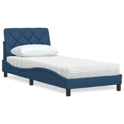 Lit avec matelas bleu 90x200 cm tissu 