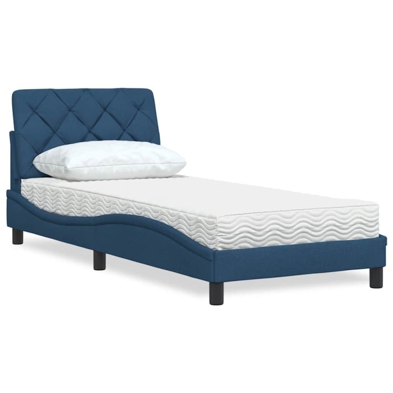 Lit avec matelas bleu 90x200 cm tissu 