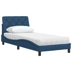 Lit avec matelas bleu 90x200 cm tissu 