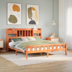 Lit bibliothèque sans matelas cire marron 180x200 cm pin massif 