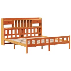 Lit bibliothèque sans matelas cire marron 180x200 cm pin massif 