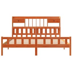 Lit bibliothèque sans matelas cire marron 180x200 cm pin massif 