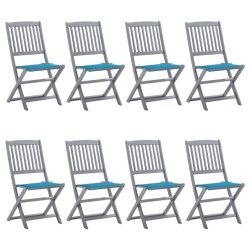 Chaises pliables d'extérieur lot de 8 et coussins Bois d'acacia 