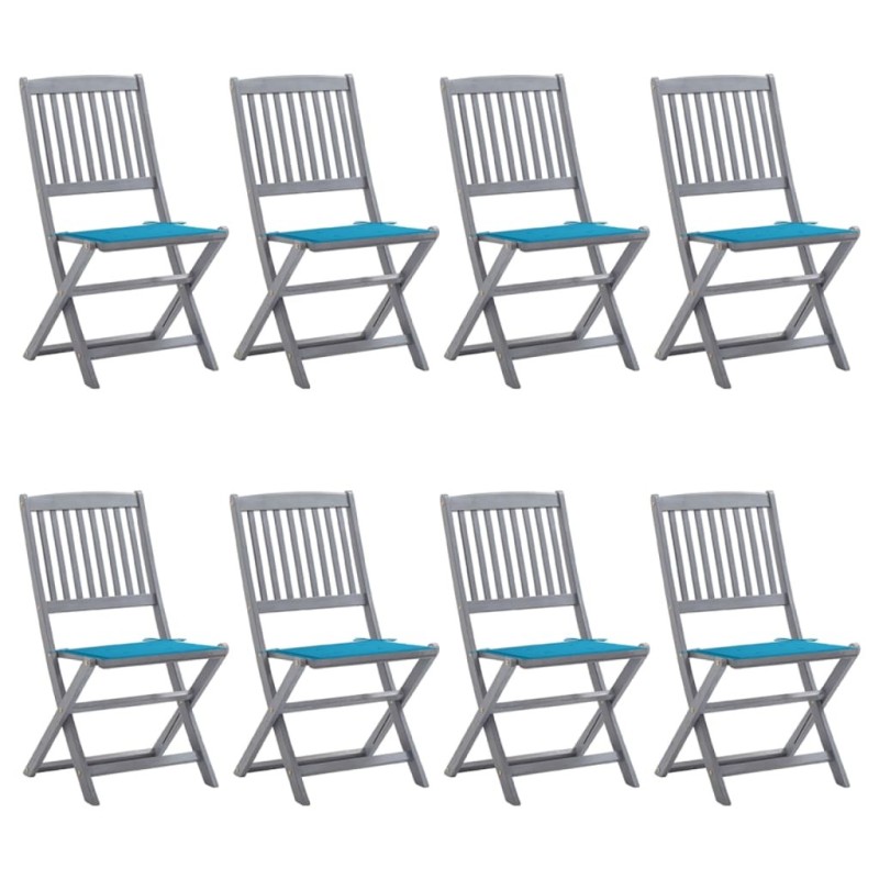 Chaises pliables d'extérieur lot de 8 et coussins Bois d'acacia 