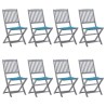 Chaises pliables d'extérieur lot de 8 et coussins Bois d'acacia 