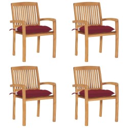 Chaises de jardin empilables avec coussins lot de 4 Teck solide 