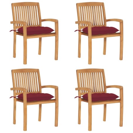 Chaises de jardin empilables avec coussins lot de 4 Teck solide 