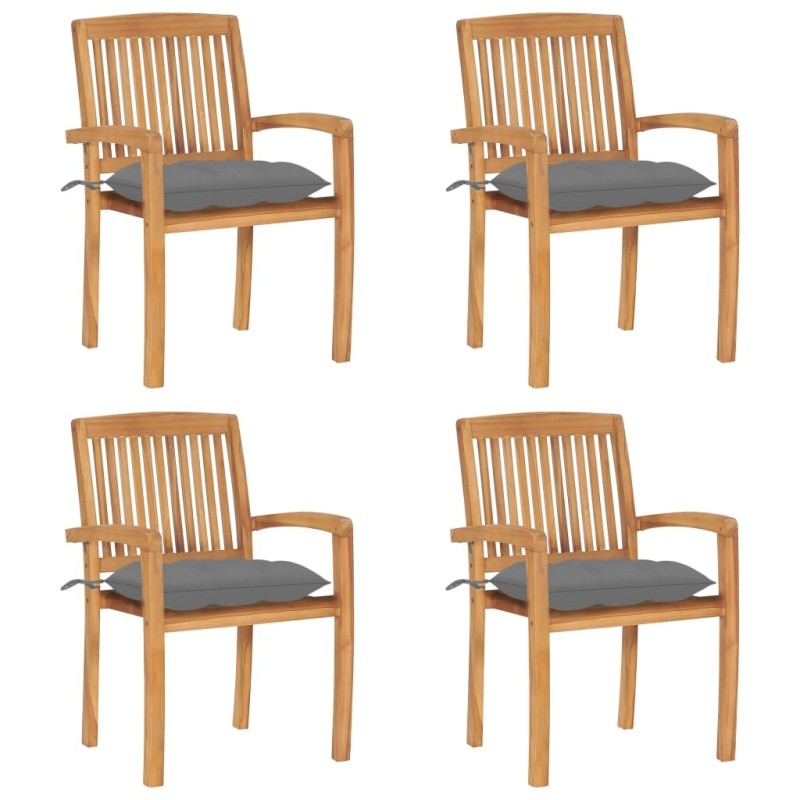 Chaises de jardin empilables avec coussins lot de 4 Teck solide 