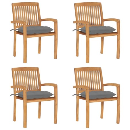 Chaises de jardin empilables avec coussins lot de 4 Teck solide 