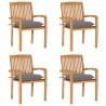 Chaises de jardin empilables avec coussins lot de 4 Teck solide 
