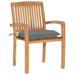 Chaises de jardin empilables avec coussins lot de 4 Teck solide 