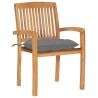 Chaises de jardin empilables avec coussins lot de 4 Teck solide 