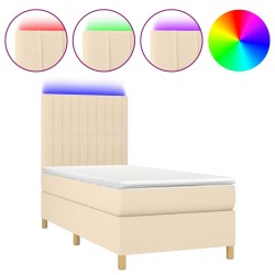 Sommier à lattes de lit et matelas et LED Crème 100x200cm Tissu 