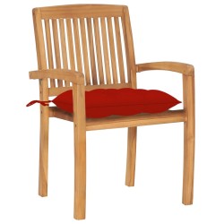 Chaises de jardin empilables avec coussins lot de 4 Teck solide 