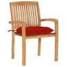 Chaises de jardin empilables avec coussins lot de 4 Teck solide 