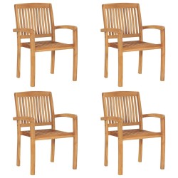 Chaises de jardin empilables avec coussins lot de 4 Teck solide 