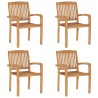 Chaises de jardin empilables avec coussins lot de 4 Teck solide 